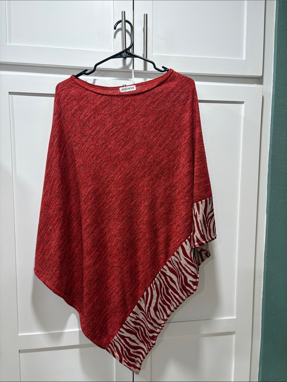 Red Zebra-Trim Poncho Sweater - One Size by PASSAGE. Beautiful!